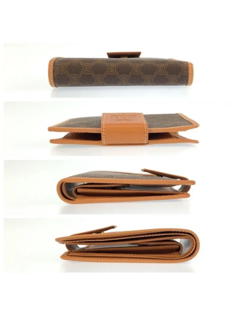 Celine Vintage Mcadam Brown Leather M 98 2 Folding Wallet